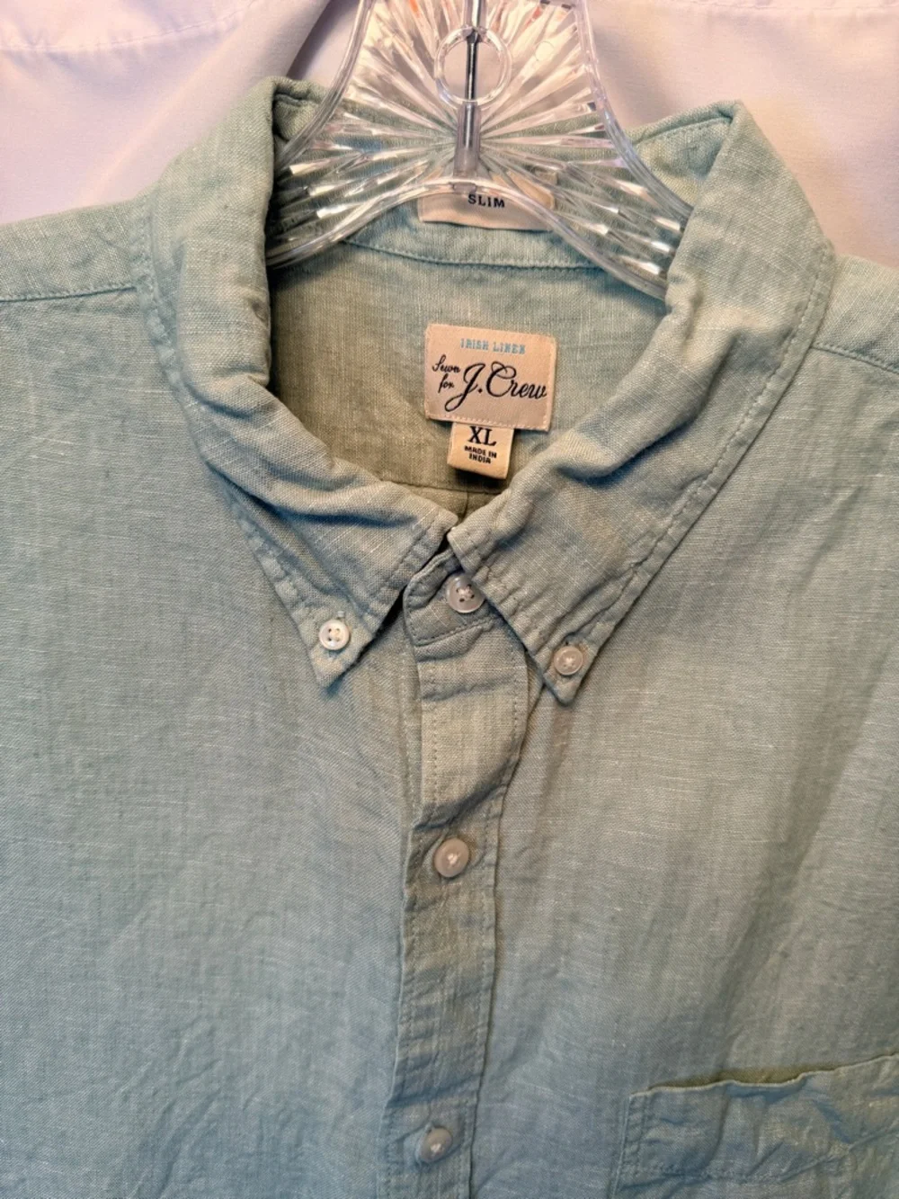 J. Crew Size XL Slim Fit 100%‎ Irish Linen Baird McNutt Light Green Shirt
